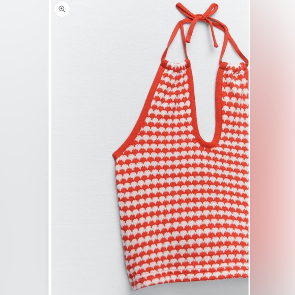 ZARA KNIT RED WHITE HALTER CROP TOP - Picture 3 of 10